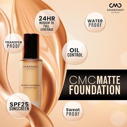Charmacy Milano Matte Foundation Cream 03-30 Ml,With Spf 25 Sun Protection,Buildable Coverage,Instant Hydrating,Light Weight,Suitable For All Skin Types,Seamless Blend,Flawless Finish,No Tube - Image 2