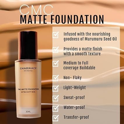 Charmacy Milano Matte Foundation Cream 03-30 Ml,With Spf 25 Sun Protection,Buildable Coverage,Instant Hydrating,Light Weight,Suitable For All Skin Types,Seamless Blend,Flawless Finish,No Tube - Image 3